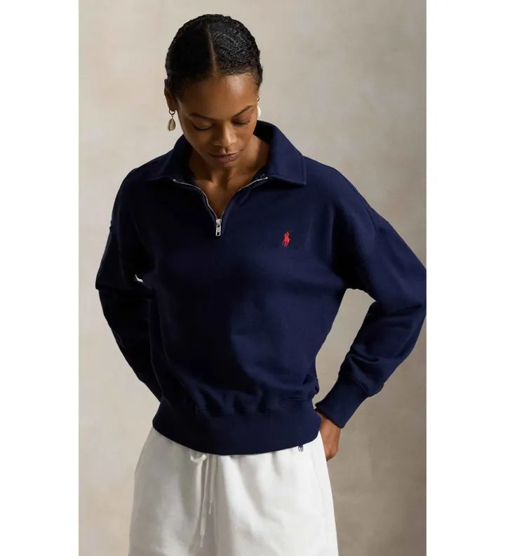 Polo Ralph Lauren para mujer. 211B18686003 Jersey de felpa ligera con cremallera marino (L), Casual, Algodón