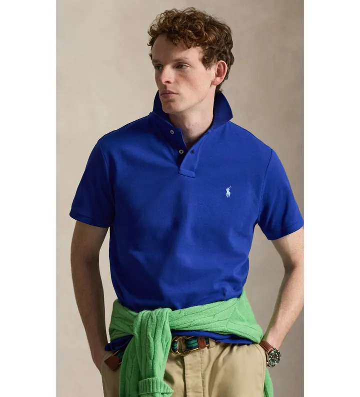Polo Ralph Lauren para hombre. 710680784530 El icónico polo de piqué azul oscuro (L), Casual, Algodón, Manga corta
