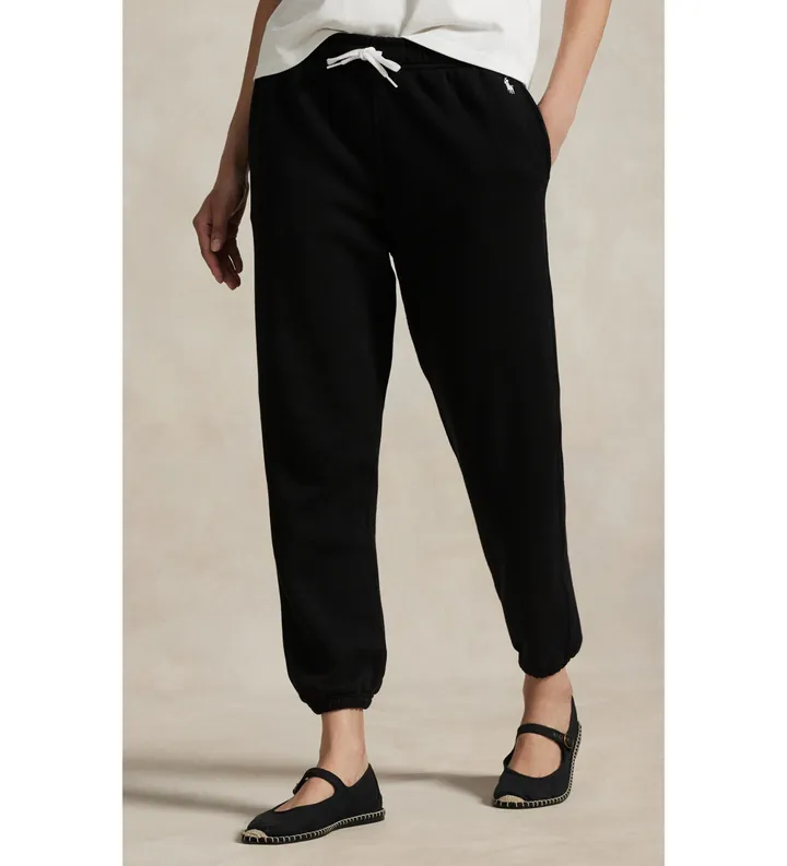 Polo Ralph Lauren para mujer. 211971694004 Pantalón de chándal de felpa con cordón negro (L), Casual, Deportivo, Algodón