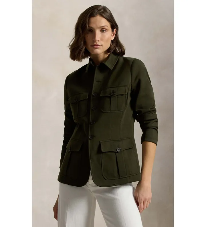 Polo Ralph Lauren para mujer. 211A93159001 Chaqueta funcional de ponte de punto verde (44), Casual, Poliéster