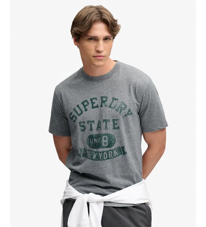 Superdry para hombre. M1012433A Camiseta Essential gris (L), Casual, Algodón, Manga corta