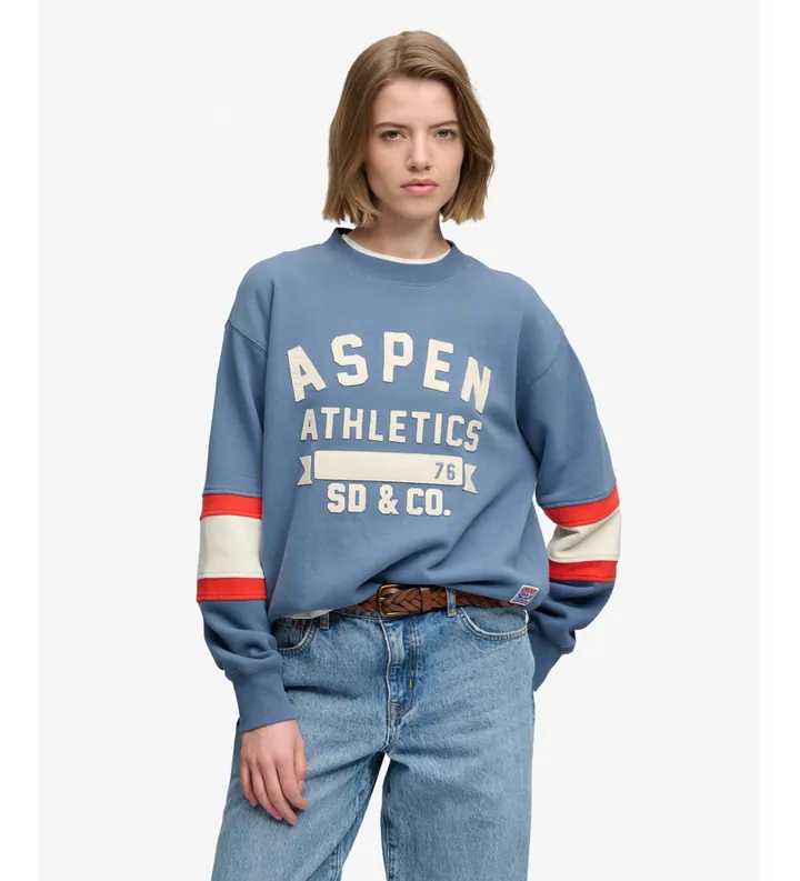 Superdry para mujer. W2012734A Sudadera Preppy SKI azul (L), Casual, Algodón