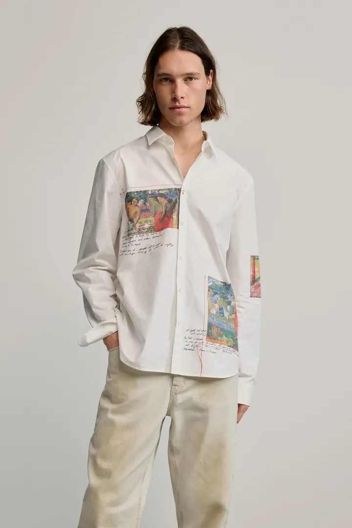 Desigual, Camisa estampada gaugin, Hombre, Algodon, Blanco, M