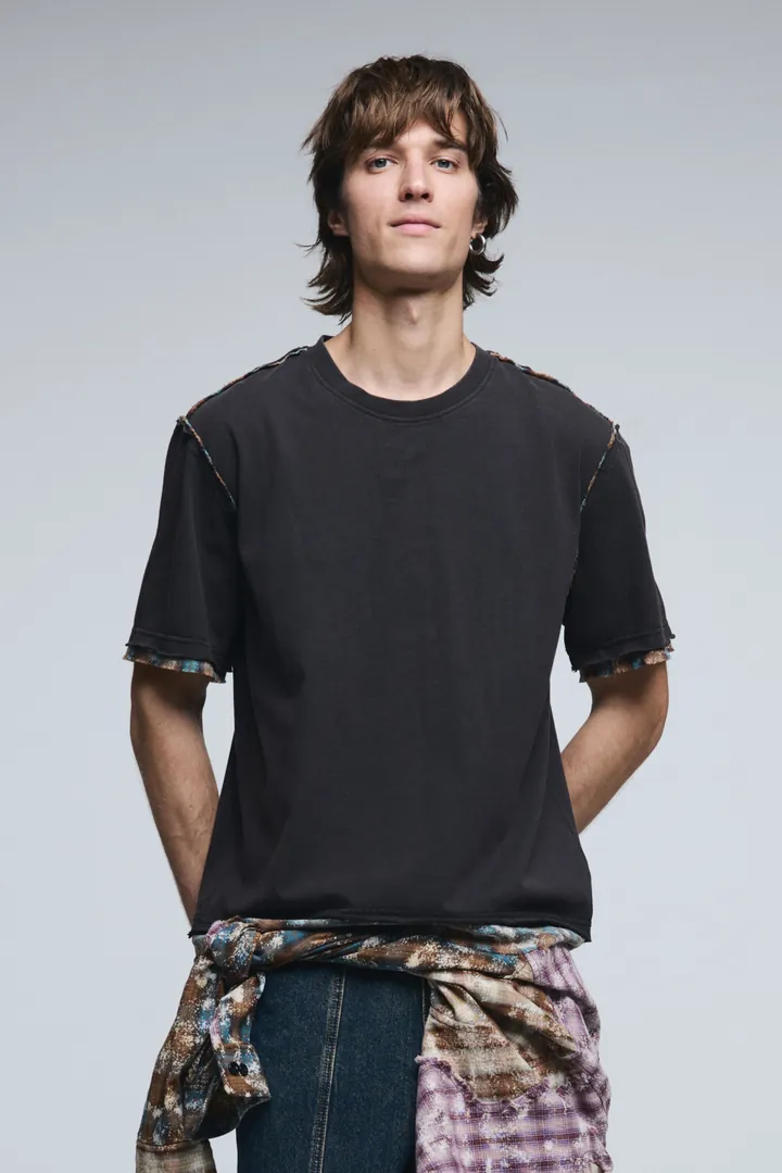 Desigual, Camiseta manga corta detalles costuras, Hombre, Algodon, Negro, L