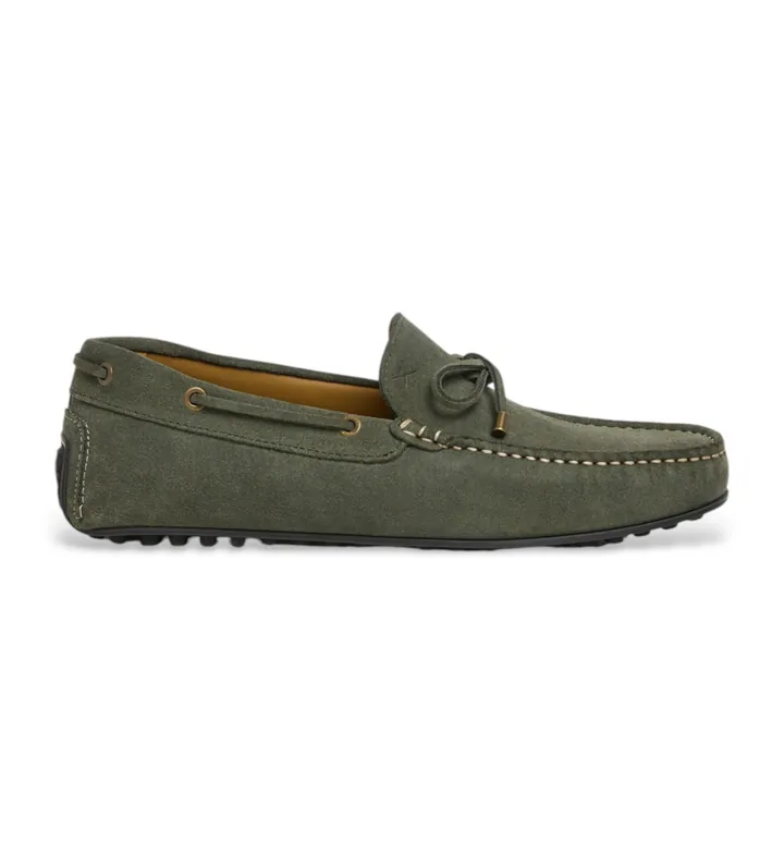Hackett London para hombre. HMS21484 Mocasines de Piel Driver Lace verde (40), Plano, Ante, Ninguno, Casual, Clásico