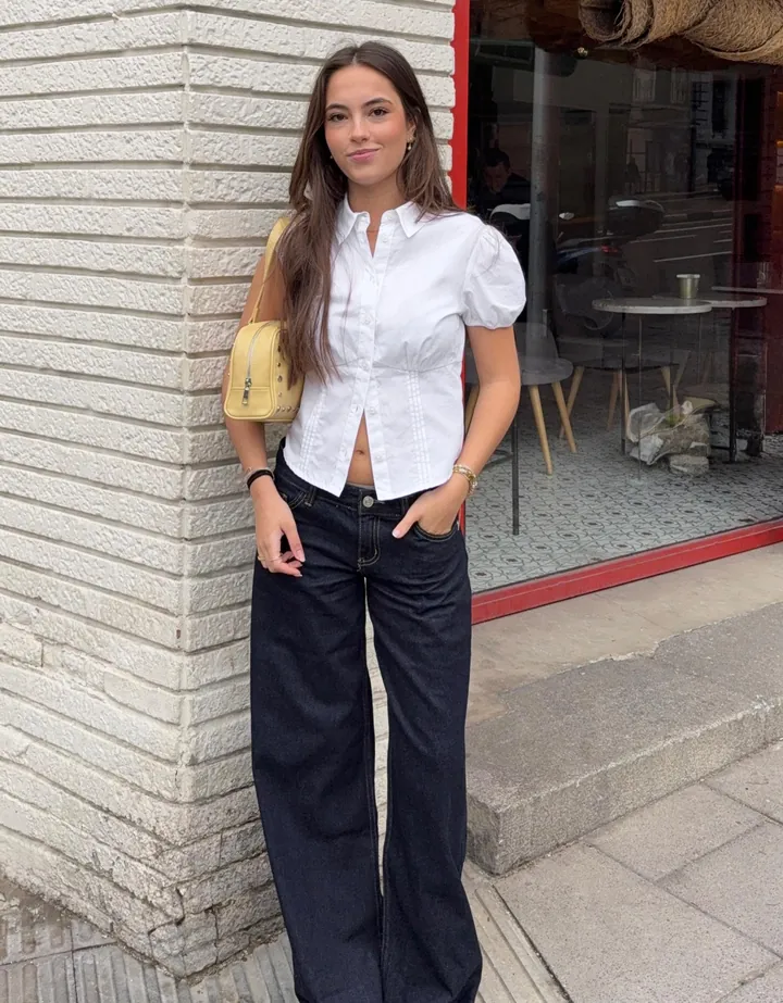 Bershka Camisa Manga Corta Popelín Lazada Mujer L Blanco