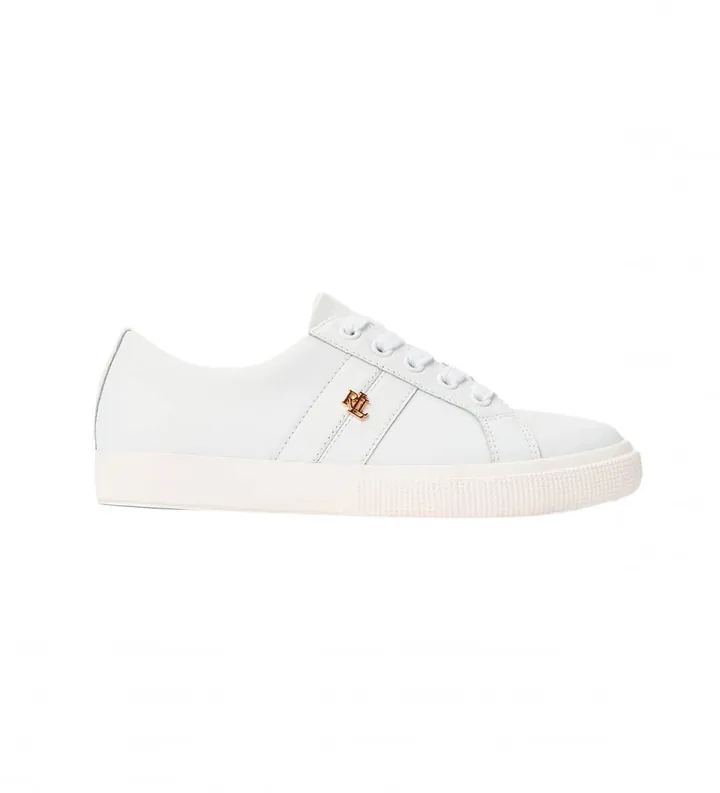 Lauren Ralph Lauren para mujer. 802830937006 Zapatillas de piel revestida Janson II blanco (36.5), Plano, Cordones, Casual