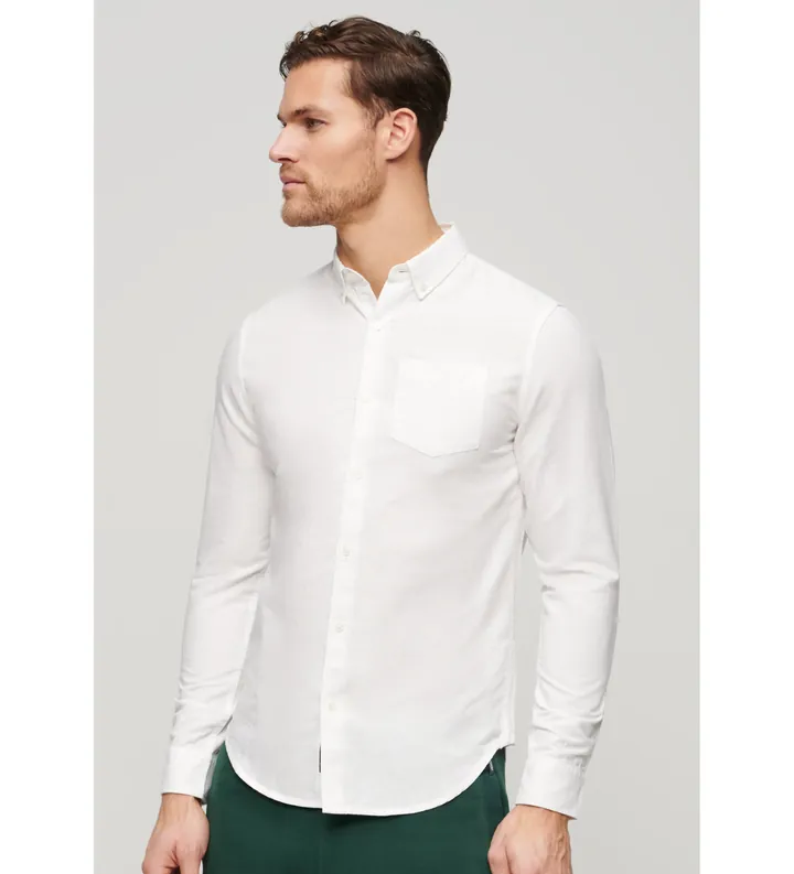 Superdry para hombre. M4010696A Camisa Studios en lino blanco (S), Casual, Manga larga