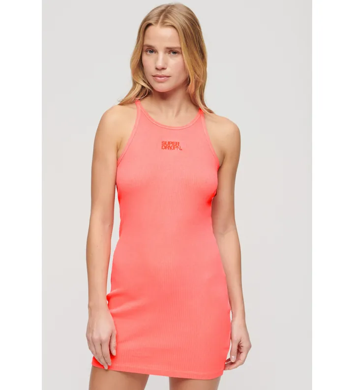 Superdry para mujer. W8011595A Vestido Bordado De Canal rosa (L), Casual, Sin mangas / Tirantes, Algodón Orgánico, Sostenible