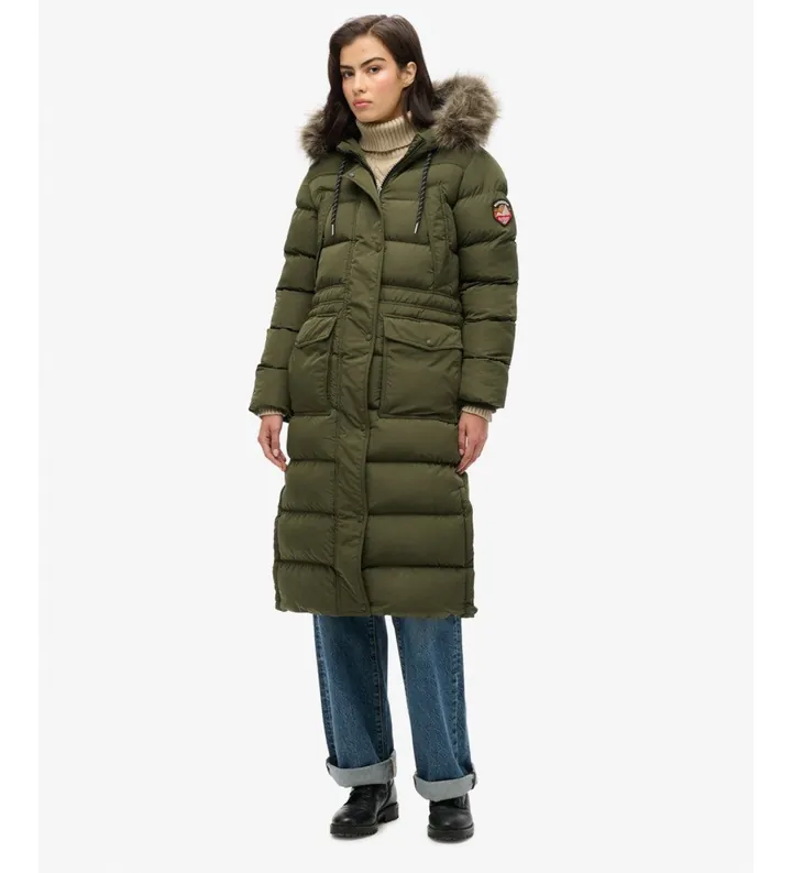 Superdry para mujer. W5011788A Abrigo Everest Foux verde (L), Casual, Poliéster Reciclado, Sostenible
