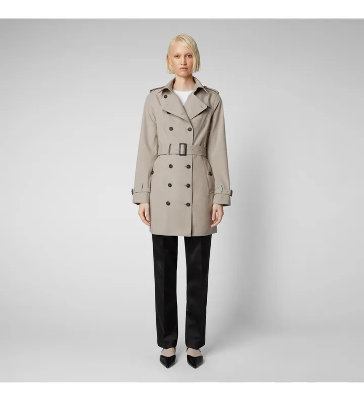 Save The Duck para mujer. D43090W-GRIN20 Gabardina ajustada beige (L/XL), Casual, Poliéster Reciclado, Sostenible