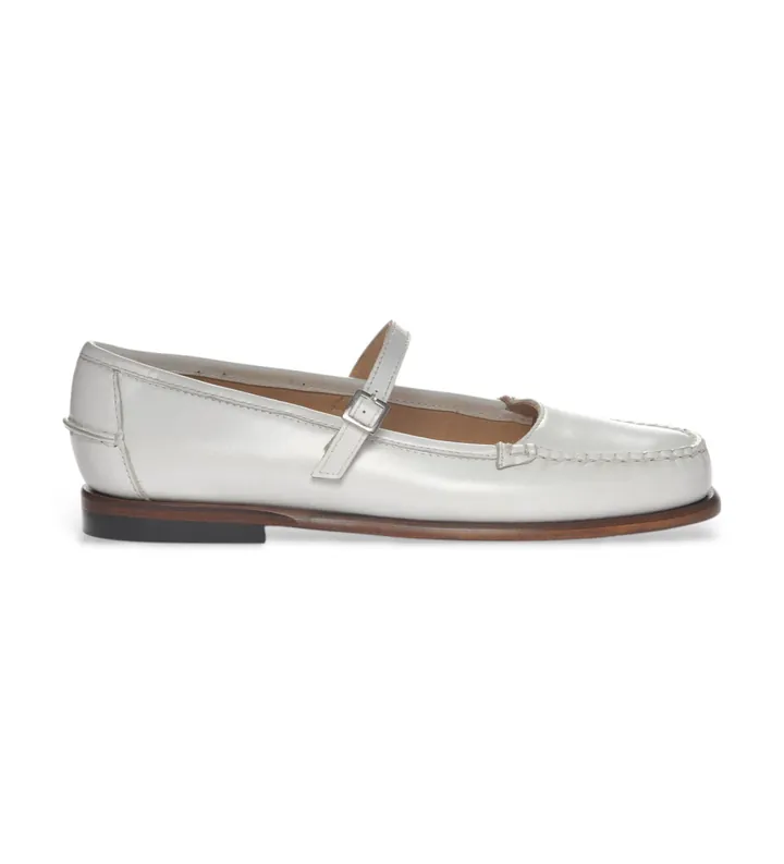 Sebago para mujer. 76113JW Bailarinas de Piel Pop blanco (37.5), Plano, Hebilla, Casual, Clásico