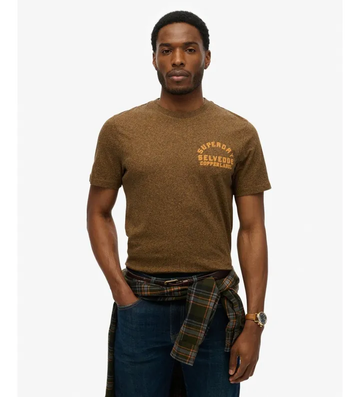 Superdry para hombre. M1012128A Camiseta Copper Label marrón (L), Casual, Algodón, Manga corta