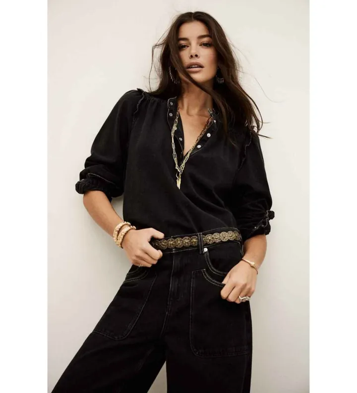 BA&SH para mujer. 1H25MIO Camisa Mio negro (34), Casual, Algodón, Manga larga