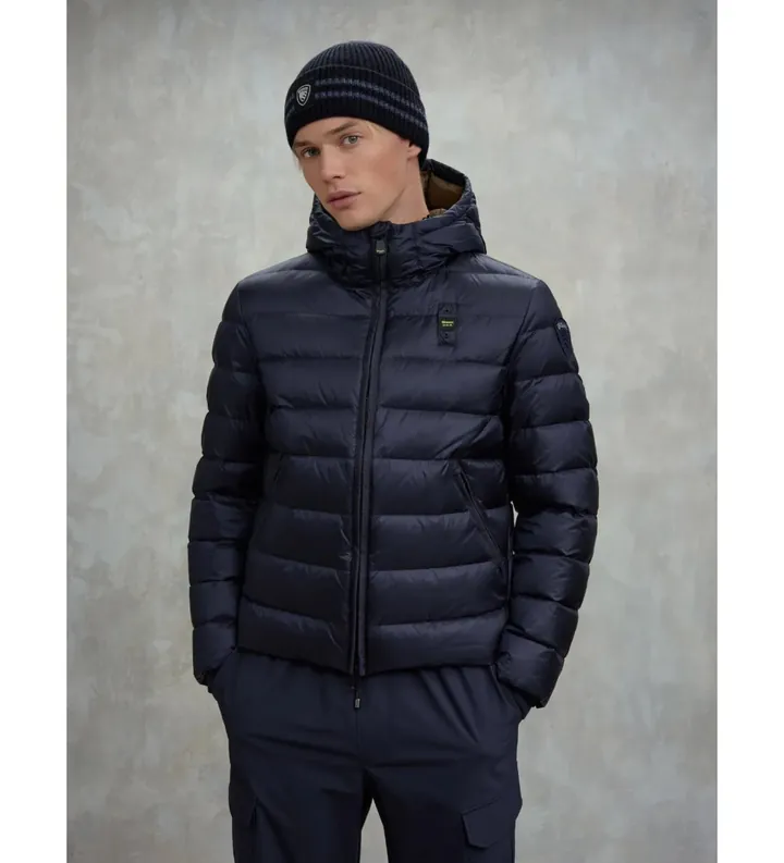 Blauer para hombre. 25WBLUC03086 Plumífero con capucha Acton marino (L), Azul, Casual, Poliamida