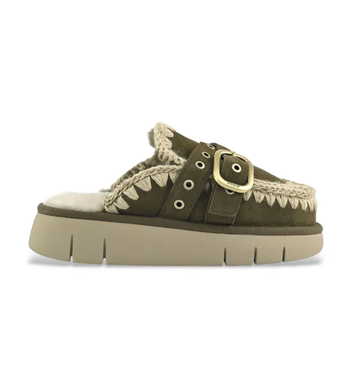 Mou para mujer. MU.FW531030A Zuecos de Piel con Hebilla verde (36), 3 a 5cm, Ninguno, Casual