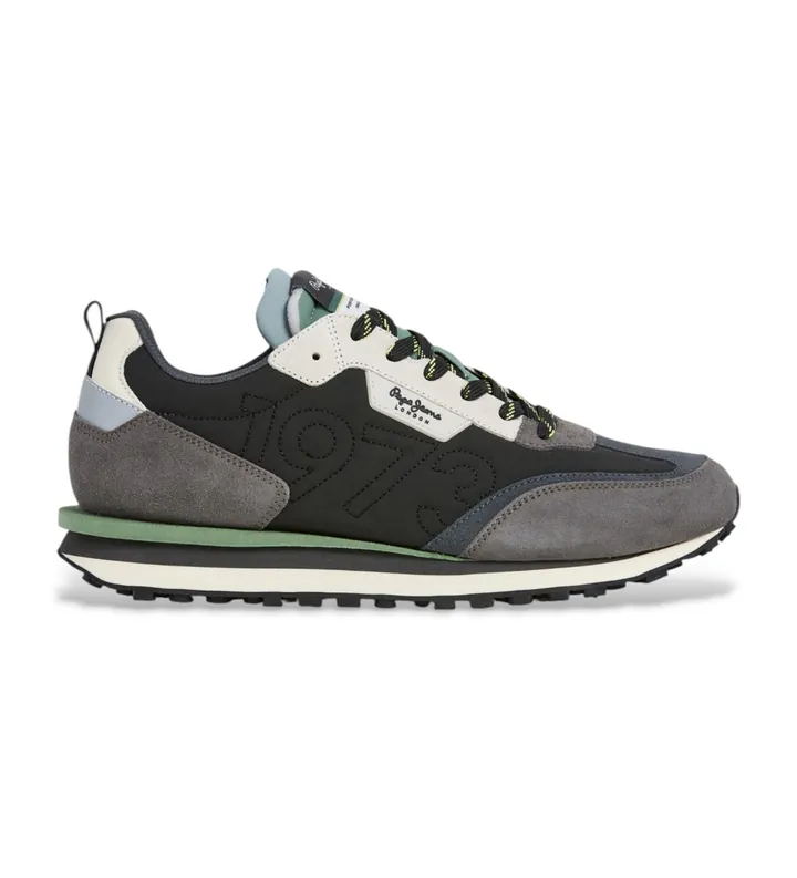 Pepe Jeans para hombre. PMS600003 Zapatillas Foster Connected gris (40), Piel, Plano, Cordones, Casual