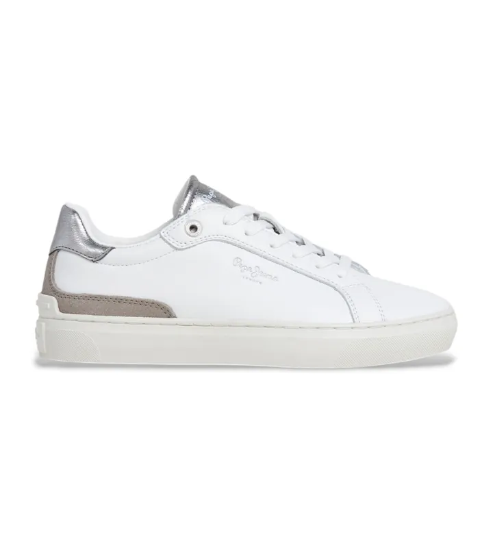 Pepe Jeans para mujer. PLS000007 Zapatillas de Piel Camden Cold blanco (37), Plano, 1 a 3cm, Cordones, Casual