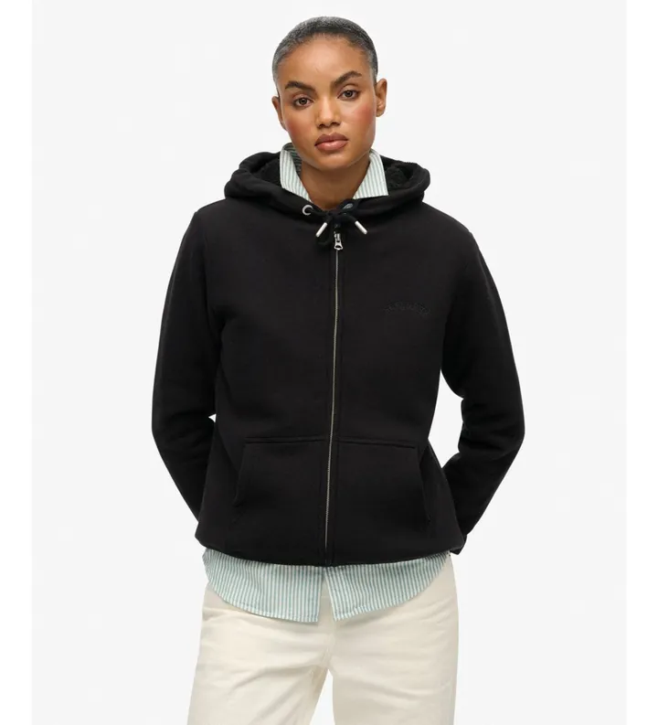 Superdry para mujer. W2012323A Sudadera Borg Lined Ziphood negro (L), Casual, Algodón, Manga larga