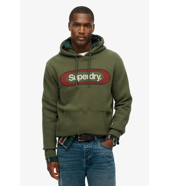 Superdry para hombre. M2014320A Sudadera con capucha Vintage Trade Tab verde militar (L), Casual, Algodón