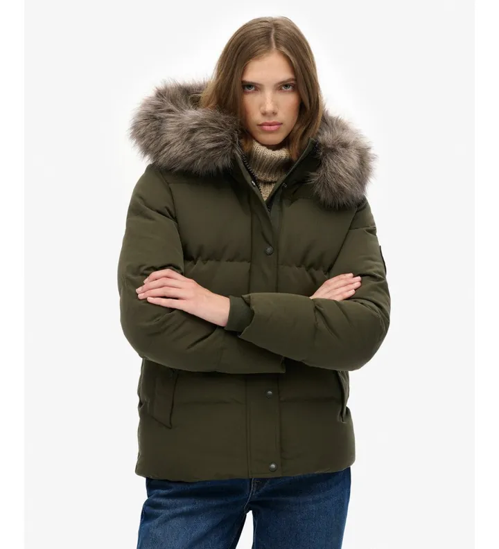 Superdry para mujer. W5011929A Abrigo Everest Five Baffle verde (L), Casual, Poliéster Reciclado, Sostenible