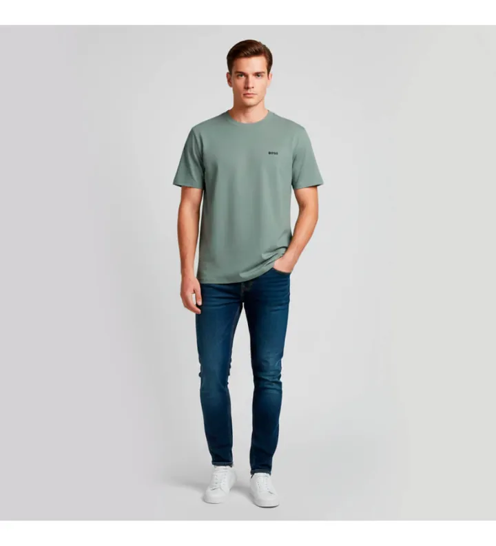 BOSS para hombre. 50506373 Camiseta con Logo a Contraste verde (L), Casual, Algodón, Manga corta