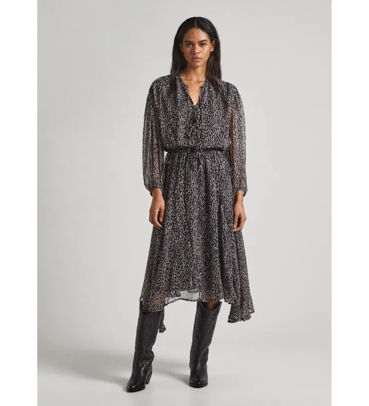 Pepe Jeans para mujer. PL953436 Vestido Alicia negro (M), Casual, Poliéster, Manga larga