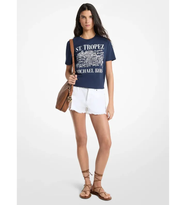 Michael Kors para mujer. MS6520K97J Camiseta Tropez marino (M), Casual, Algodón, Manga corta