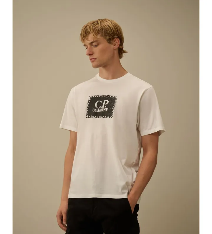 C.P. Company para hombre. RCCMTS723A005100W Camiseta 30/1 blanco roto (L), Casual, Algodón, Manga corta