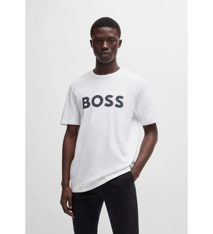 BOSS para hombre. 50481923 Camiseta Punto Logo blanco (XS), Casual, Algodón, Manga corta