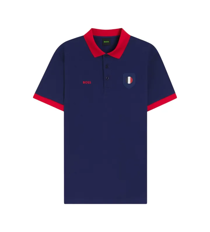 BOSS para hombre. 50559263 Polo Paddy con detalles de bandera marino (M), Casual, Algodón, Manga corta