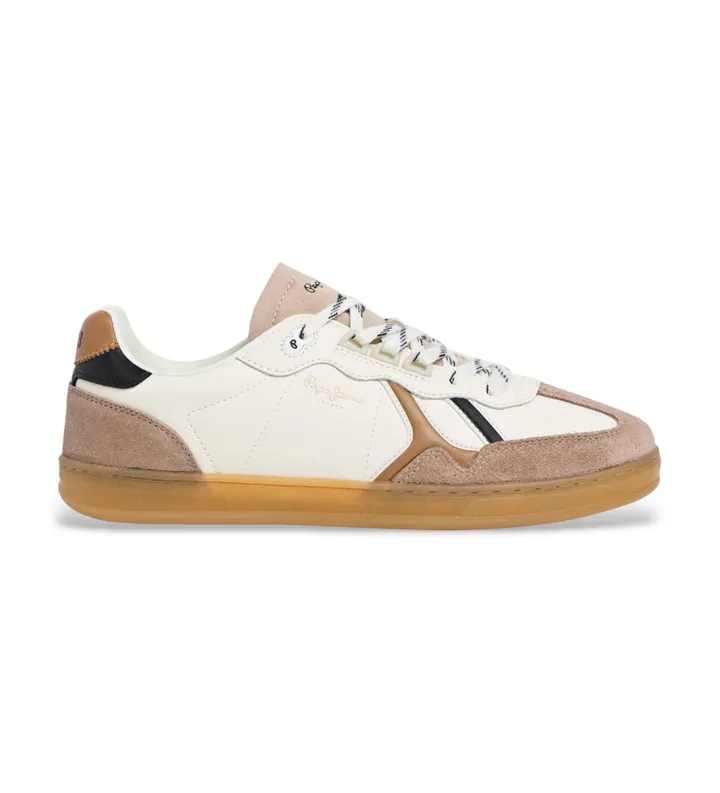 Pepe Jeans para hombre. PMS000028 Zapatillas de Piel Ball Mood blanco roto (41), Plano, Cordones, Casual
