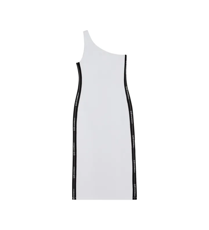 EA7 para mujer. 7W000962_AF12484 Vestido asimétrico de punto elástico blanco (L), Deportivo, Algodón, Sin mangas / Tirantes