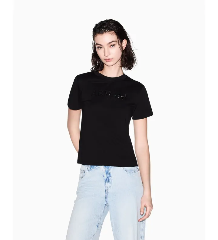A|X Armani Exchange para mujer. XW002340AF10358UC001 Camiseta Boxy negro (L), Casual, Algodón, Manga corta