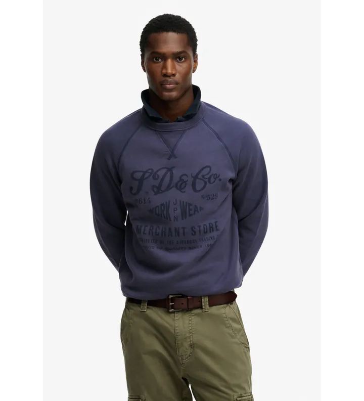 Superdry para hombre. M2014474A Sudadera Merchant Vintage Print marino (L), Casual, Algodón
