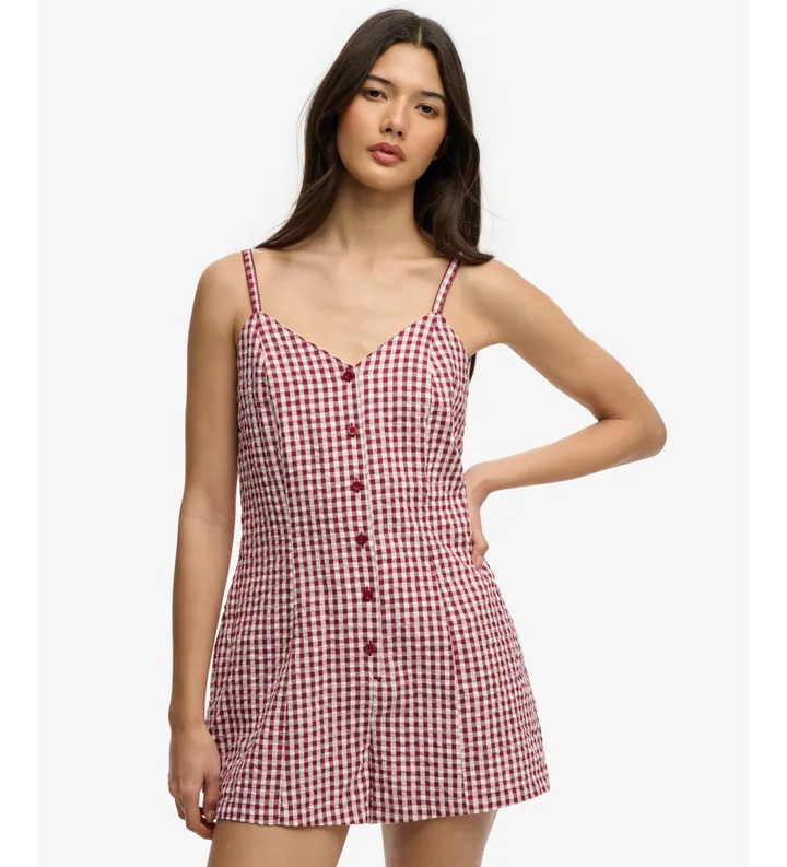 Superdry para mujer. W8012138A Mono Gingham Cami rojo (S), Casual, Algodón