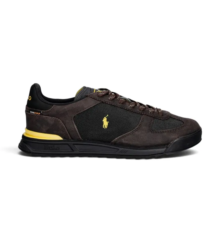 Polo Ralph Lauren para hombre. 809P15680002 Zapatillas Varick con paneles de ante marrón, negro (40), Piel, Plano, Cordones, Casual