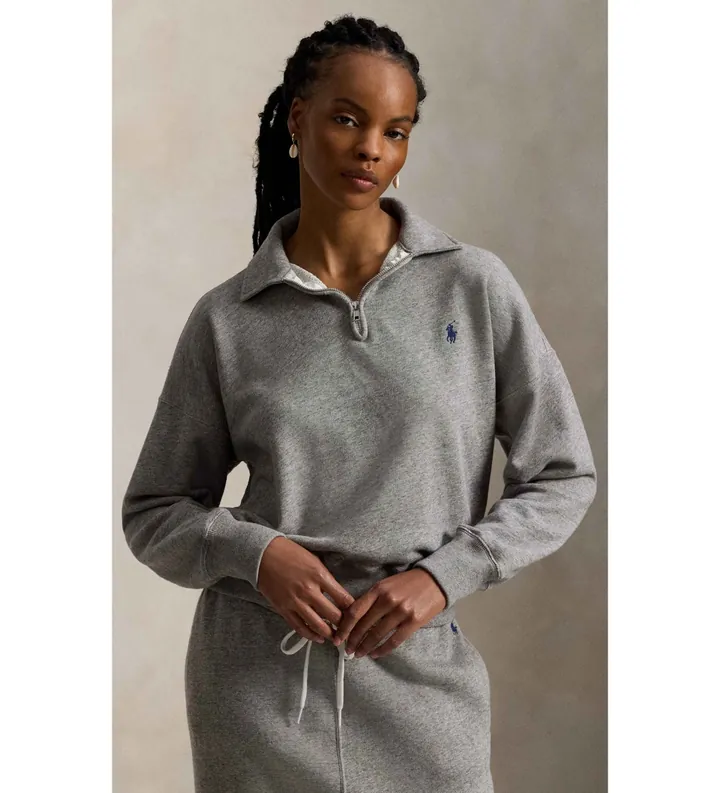 Polo Ralph Lauren para mujer. 211B18686004 Jersey de felpa ligera con cremallera gris (L), Casual, Algodón