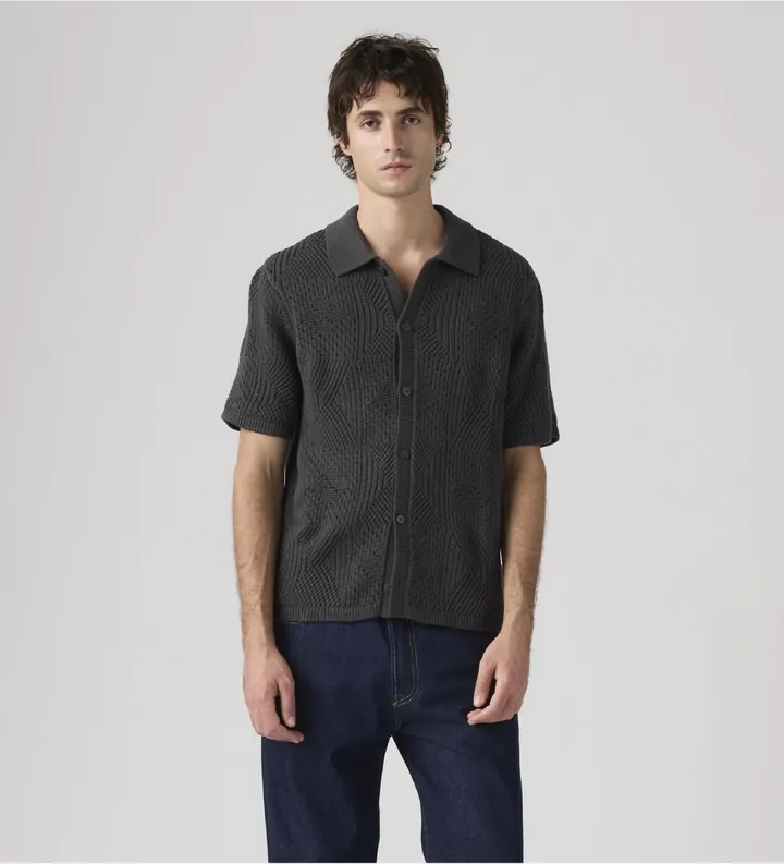 Levi's para hombre. 0013G-0004 Camisa Camp negro (L), Casual, Algodón, Manga corta