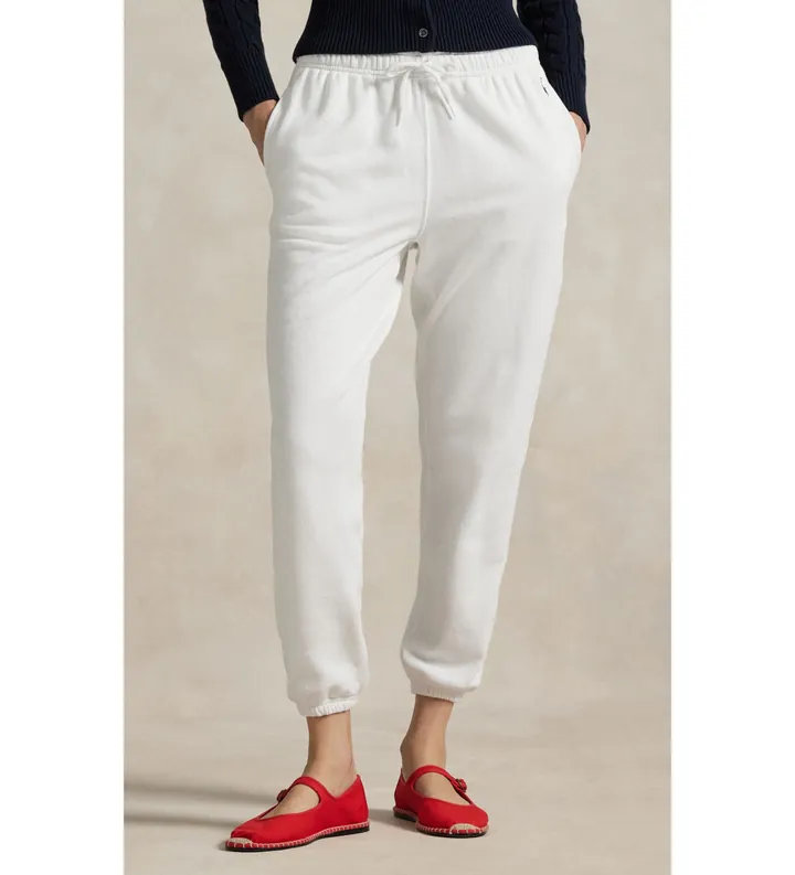 Polo Ralph Lauren para mujer. 211971694002 Pantalón de chándal de felpa con cordón blanco (L), Casual, Algodón