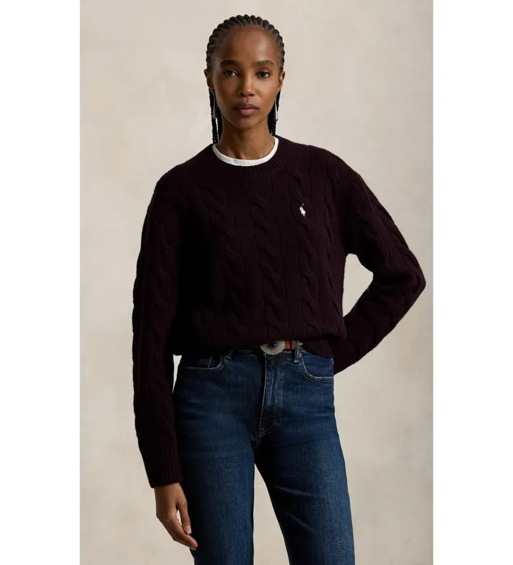 Polo Ralph Lauren para mujer. 211A91216013 Jersey de lana y cachemira lila (L), Casual, Manga larga
