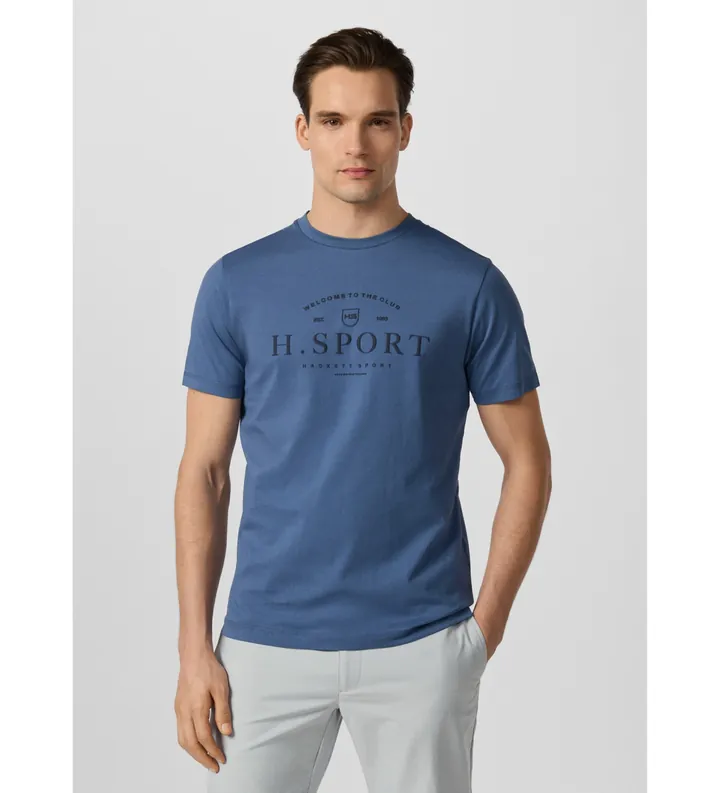 Hackett London para hombre. HM5000123 Camiseta Hs Script azul (L), Casual, Algodón, Manga corta
