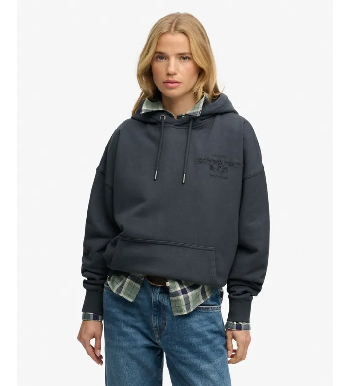 Superdry para mujer. W2012575A Sudadera con capucha Luxe Casual Relaxed marino (L), Algodón