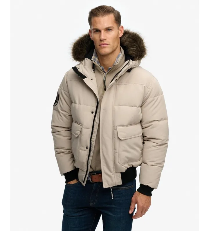 Superdry para hombre. M5012363A Plumón Everest Hooded beige (L), Casual, Poliéster