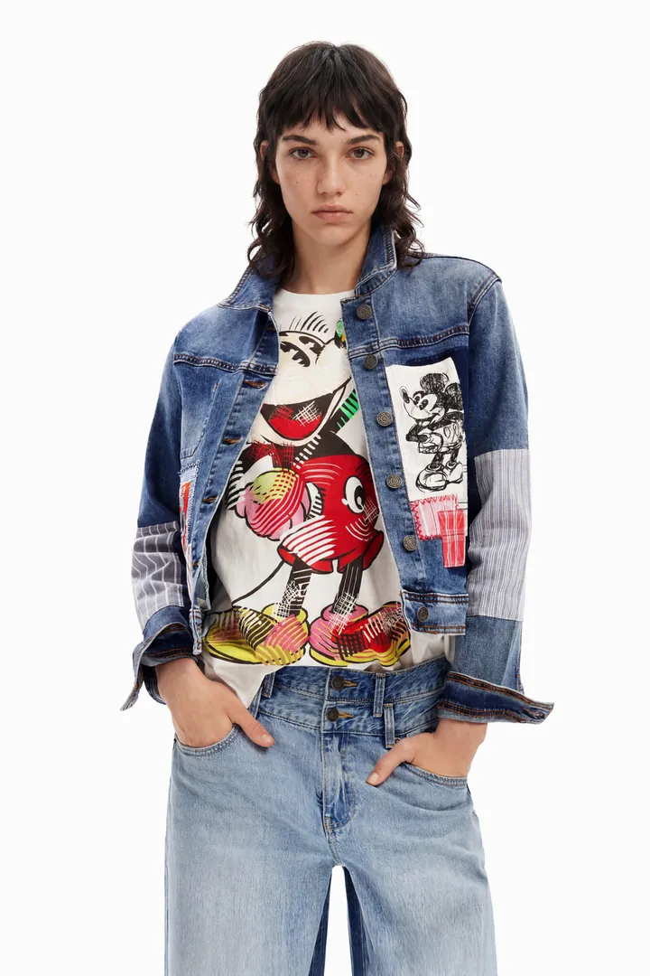 Desigual, Chaqueta vaquera patch Mickey Mouse, Azul, S