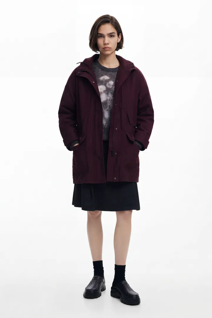 Desigual, Chaqueta larga parches, Algodon, Rojo, L