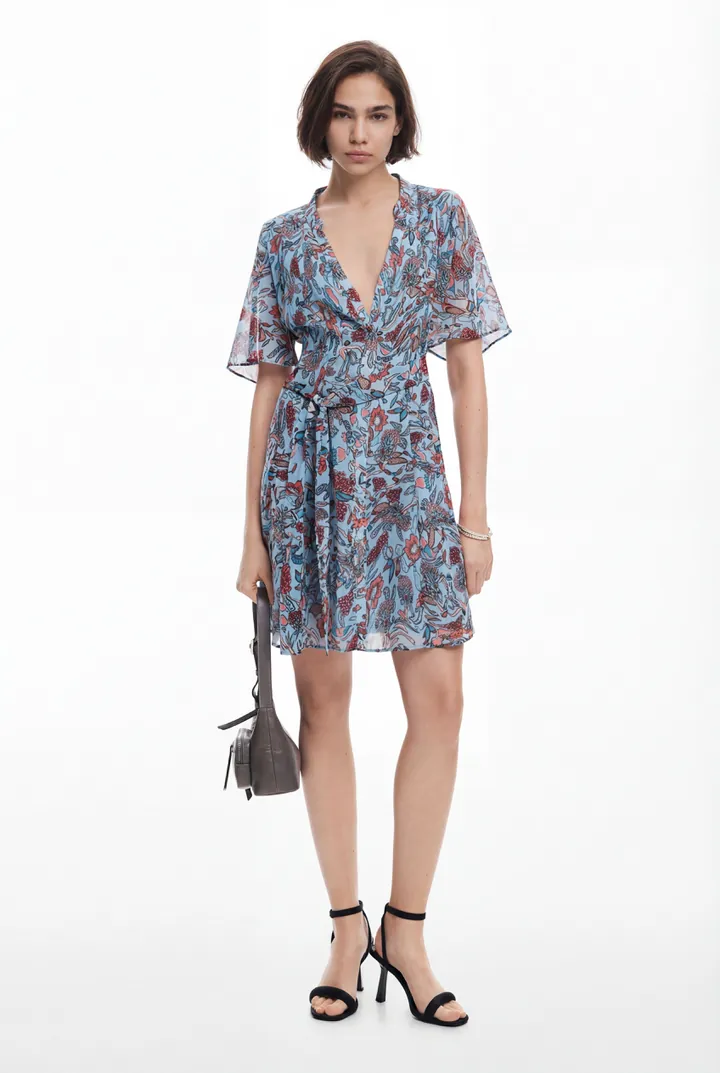Desigual, Vestido midi motivos florales, Poliester, Azul, L