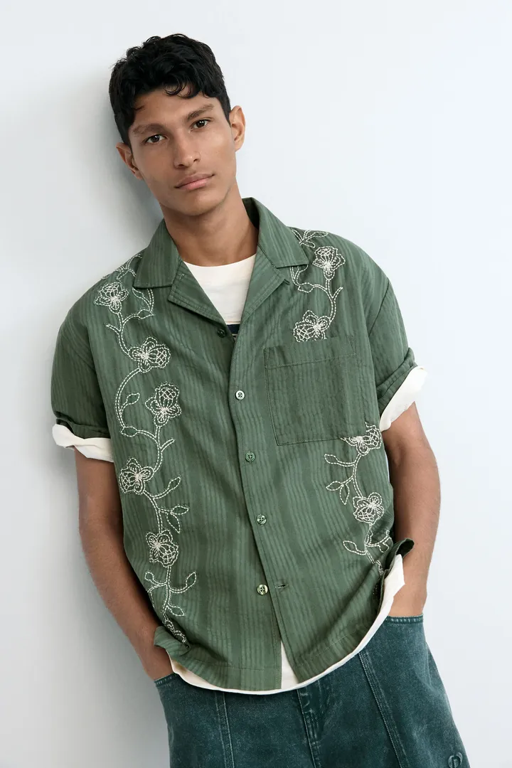 Desigual, Camisa bordados, Hombre, Algodon, Verde, L