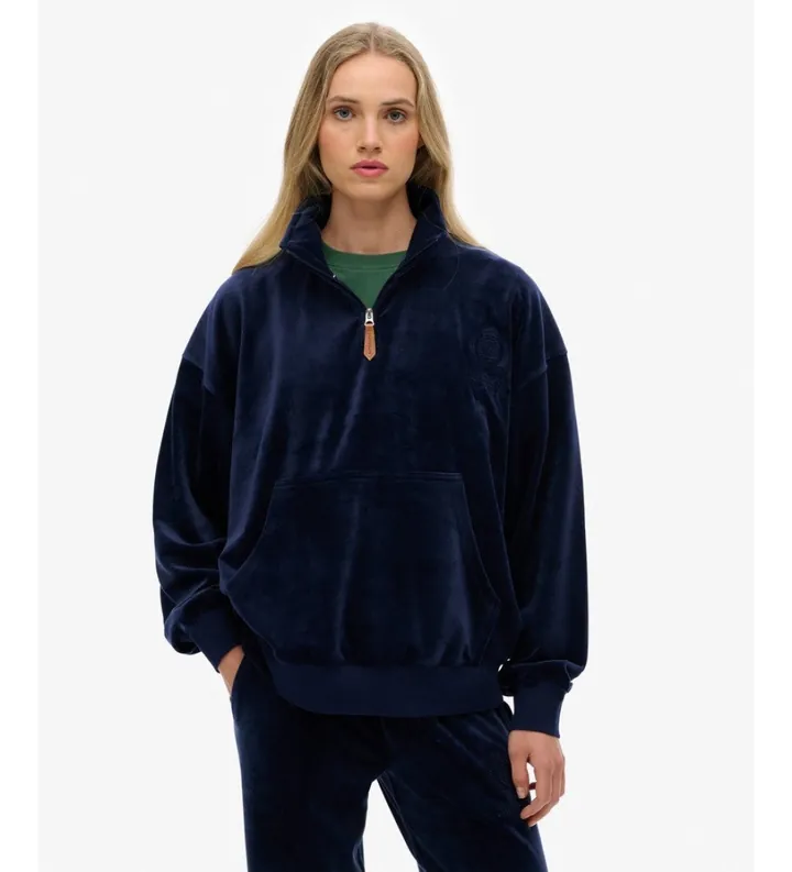 Superdry para mujer. W2012383A Sudadera con cremallera Country Club Velour marino (L), Casual, Poliéster