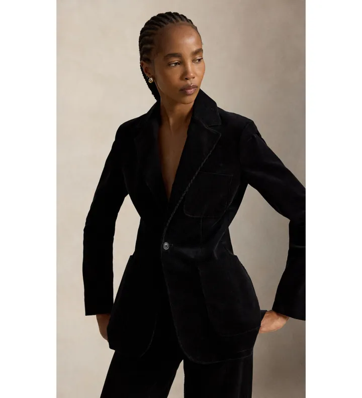 Polo Ralph Lauren para mujer. 211B17221001 Blazer de pana de botonadura sencilla negro (36), Casual, Algodón